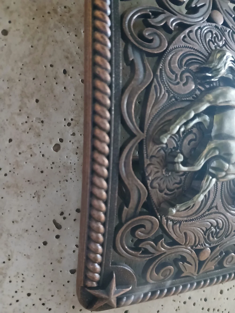 Western Horse Embossed Metal -belt Buckle Copper-Tone
